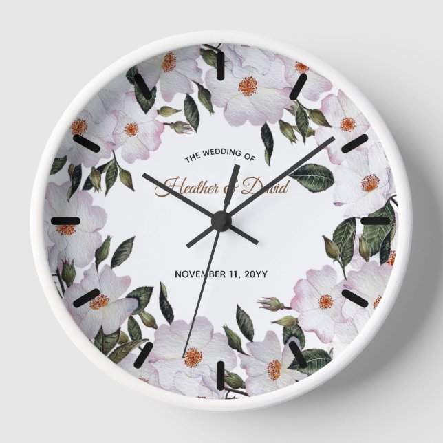 Watercolor Pink Roses Ballerina Floral Art Clock (Front)