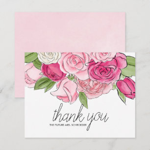 Watercolor Pink Roses Bridal Shower Thank You Card