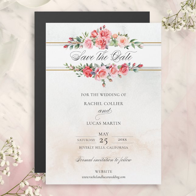 Watercolor Pink Roses & Calligraphy Save the Date (Creator Uploaded)