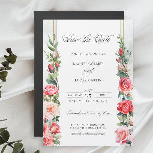 Watercolor Pink Roses & Calligraphy Save the Date