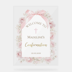 watercolor pink roses Confirmation Acrylic Sign