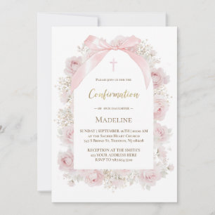 watercolor pink roses Confirmation Invitation