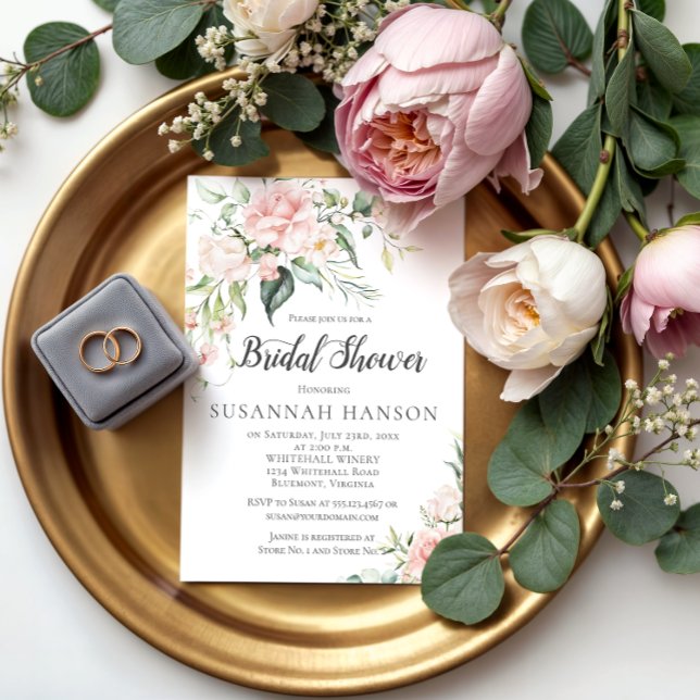 Watercolor Pink Roses Eucalyptus Bridal Shower Invitation (Creator Uploaded)