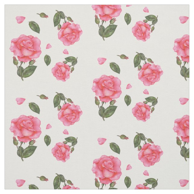 Watercolor Pink Roses Floral Art Pattern Fabric (Swatch)