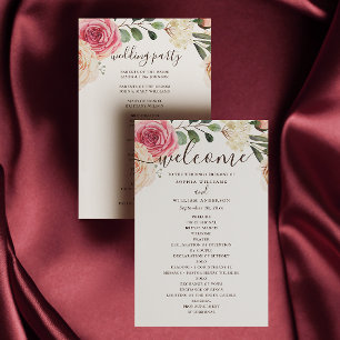Watercolor pink roses. Floral wedding program