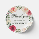 Watercolor pink roses. Floral wedding thank you Classic Round Sticker<br><div class="desc">Elegant watercolor floral thank you sticker with pink blush roses for summer garden botanical wedding. Please contact me if you need additional items.</div>