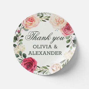 Watercolor pink roses. Floral wedding thank you Classic Round Sticker