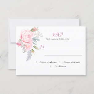 Watercolor Pink Roses Hydrangeas Greenery RSVP Card