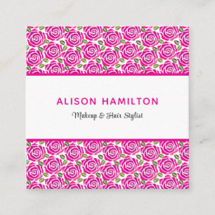 Watercolor Pink Roses MakeUp Hair Stylist Salon  Appointment Card