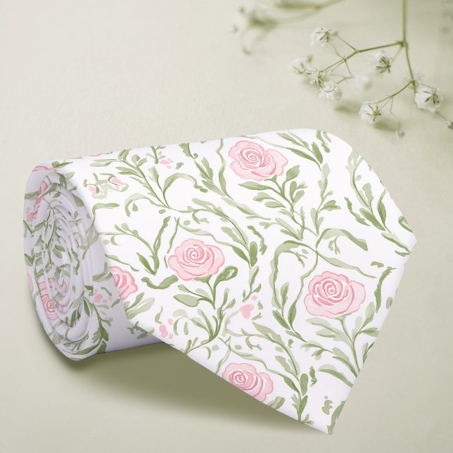 Watercolor pink roses pattern neck tie (Creator Uploaded)