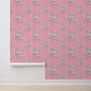 Watercolor pink roses pattern wallpaper