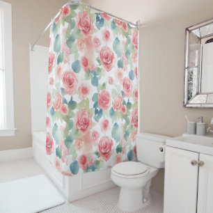 Watercolor Pink Roses Shower Curtain