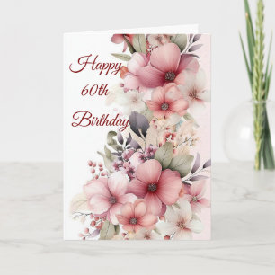 Watercolor Pink Roses Spring Bouquet 60th birthday Card