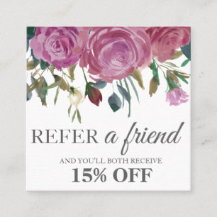 Watercolor pink roses square elegant referral card