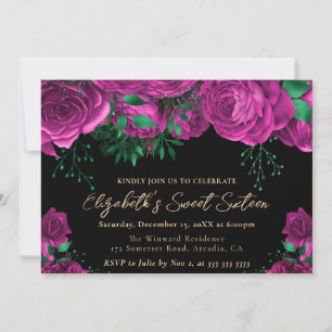 Watercolor Pink Roses Sweet Sixteen Invitation