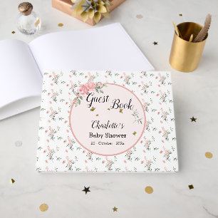 Watercolor Pink Roses with Butterflies Baby Shower Guest Book