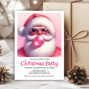 Watercolor Pink Santa Bubble Gum Funny Christmas  Invitation