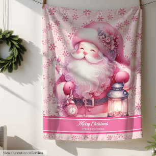 Watercolor Pink Santa Claus Blanket Girls Pinkmas