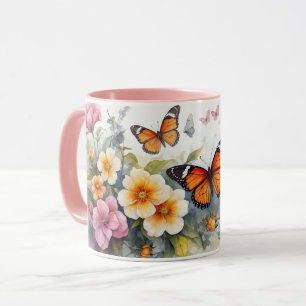 Watercolor Pink Series Butterfly Flower Mug