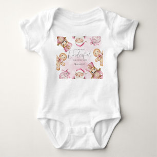 watercolor Pink snow 1st birthday Christmas  Baby Bodysuit