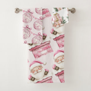 watercolor Pink snow 1st birthday Christmas  Bath Towel Set