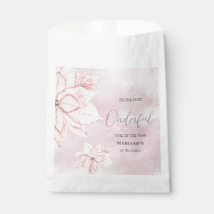 watercolor Pink snow 1st birthday Christmas Favour Bag