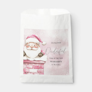 watercolor Pink snow 1st birthday Christmas  Favour Bag
