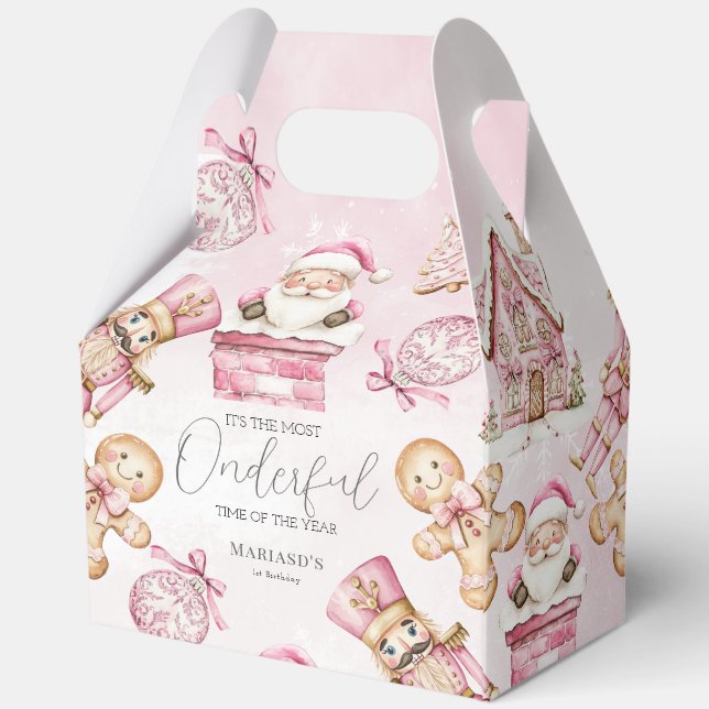 watercolor Pink snow 1st birthday Christmas  Favour Box (Back)
