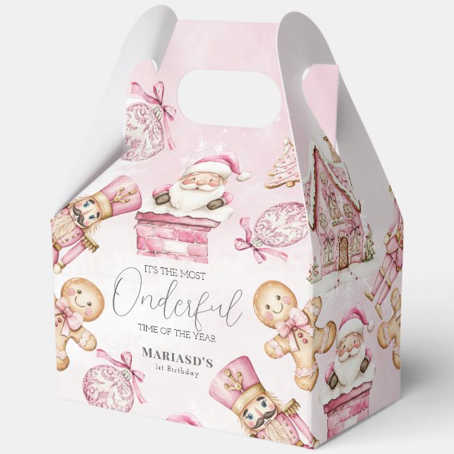 watercolor Pink snow 1st birthday Christmas  Favour Box (Back)