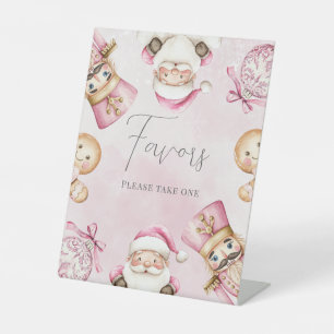 watercolor Pink snow 1st birthday Christmas favour Pedestal Sign