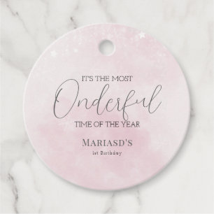 watercolor Pink snow 1st birthday Christmas Favour Tags