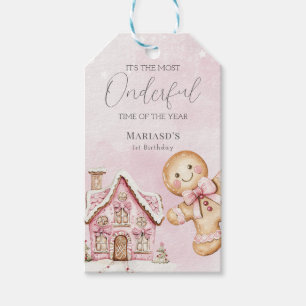 watercolor Pink snow 1st birthday Christmas Gift Tags