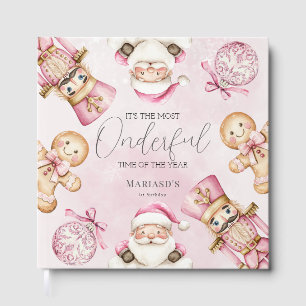 watercolor Pink snow 1st birthday Christmas Guest Book