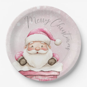watercolor Pink snow 1st birthday Christmas Paper Plate