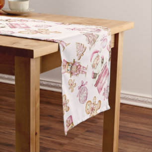 watercolor Pink snow 1st birthday Christmas  Short Table Runner