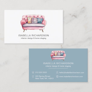 Watercolor Pink Sofa Interior Design Home Staging Business Card