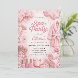 Watercolor Pink Spa Pamper Party Birthday Invitation