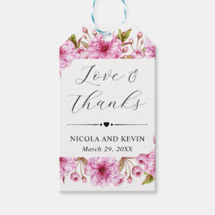Watercolor Pink Spring Cherry Blossom Wedding Gift Tags