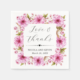 Watercolor Pink Spring Cherry Blossom Wedding Napkin