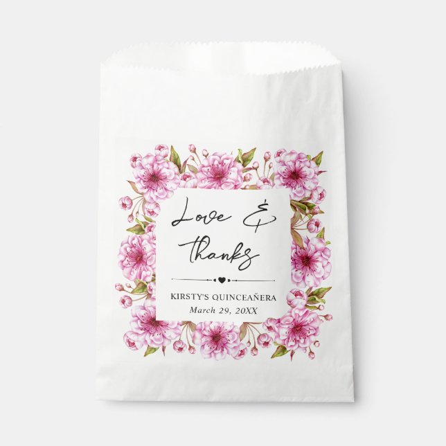 Watercolor Pink Spring Cherry Blossoms Quinceanera Favour Bag (Front)
