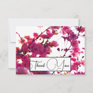 Watercolor pink spring floral Flowering tree Thank You Card