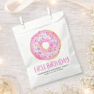 Watercolor Pink Sprinkle Doughnut First Birthday Favour Bag