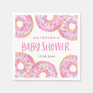 Watercolor Pink Sprinkle Doughnuts Baby Shower Napkin