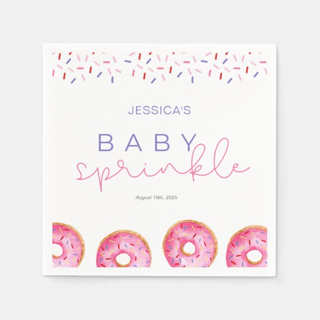 Watercolor Pink Sprinkle Doughnuts Baby Sprinkle  Napkin (Front)