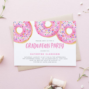 Watercolor Pink Sprinkle Doughnuts Graduation Part Invitation