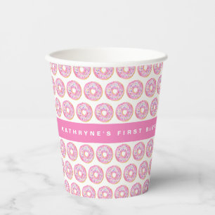Watercolor Pink Sprinkle Doughnuts Pattern Birthda Paper Cups