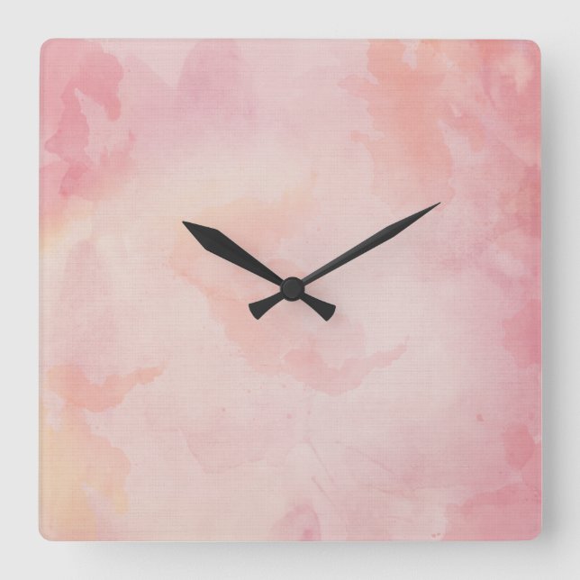 Watercolor Pink Square Wall Clock (Front)