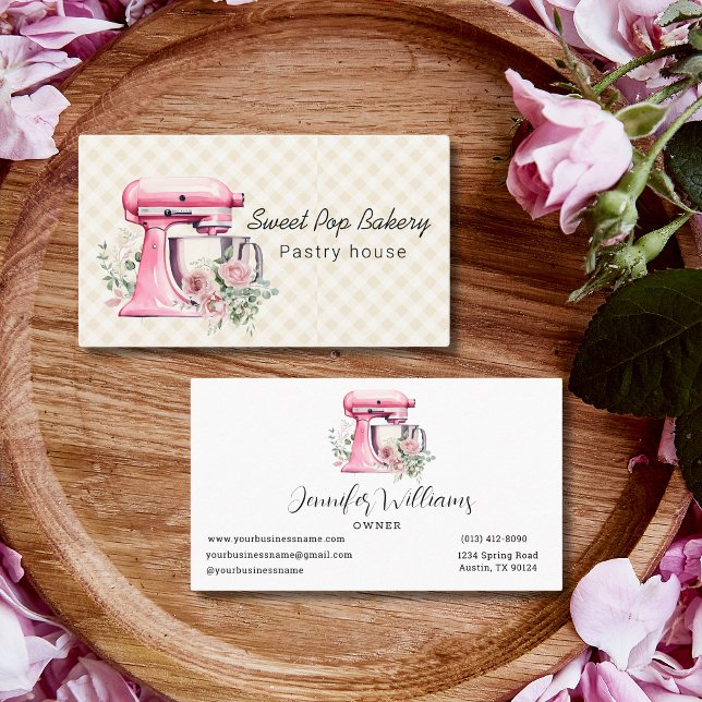 Watercolor Pink Stand Mixer Bakery Business Card (Creator Uploaded)