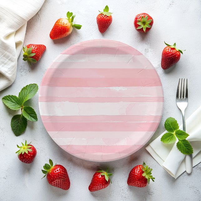 Watercolor Pink Stripes Paper Plate (Creator Uploaded)