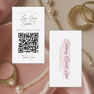 Watercolor Pink Stroke QR Code Leave a Review  Business Card